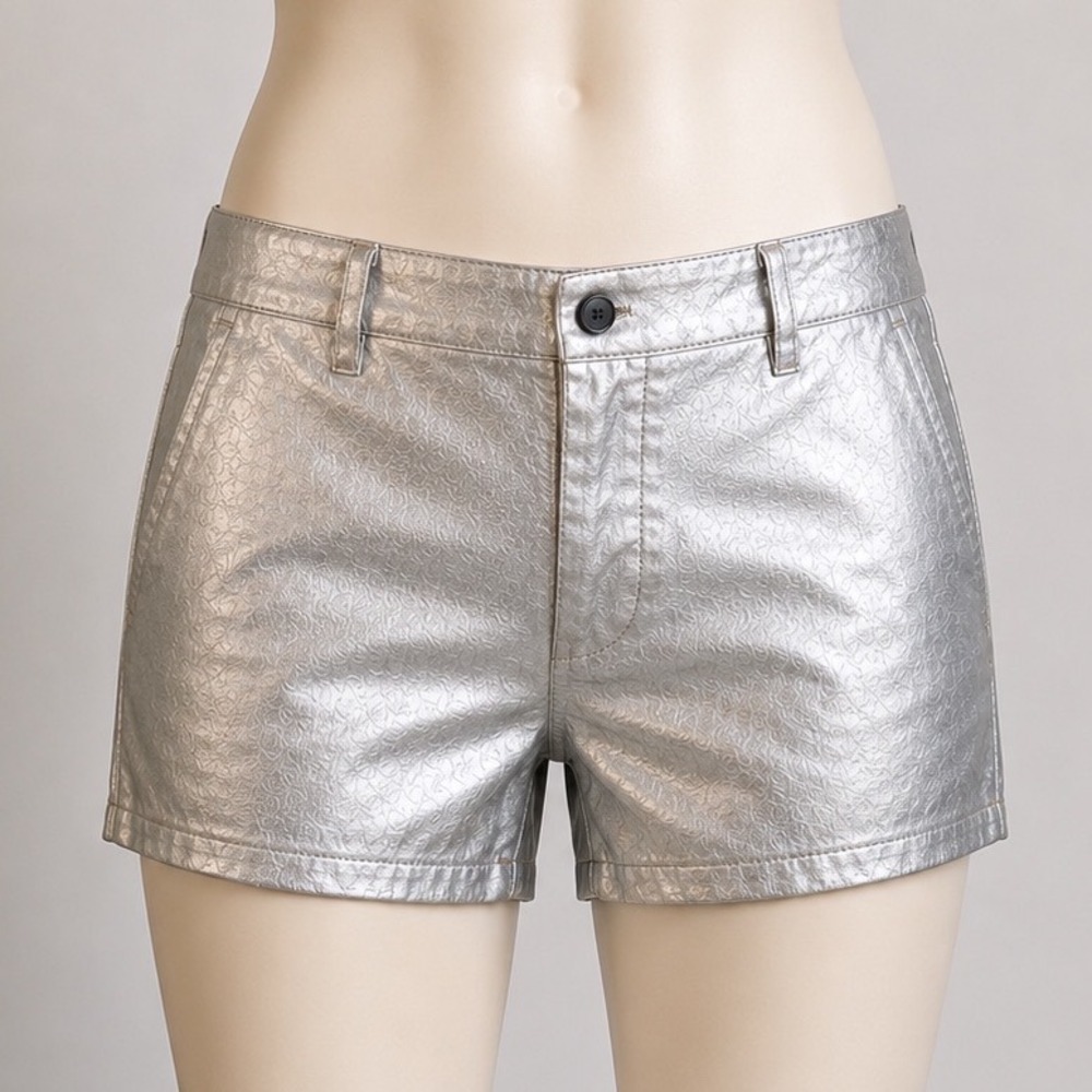 ASOS Design Womens Metallic Silver Chino Shorts Shiny Foil Festival 32" Waist